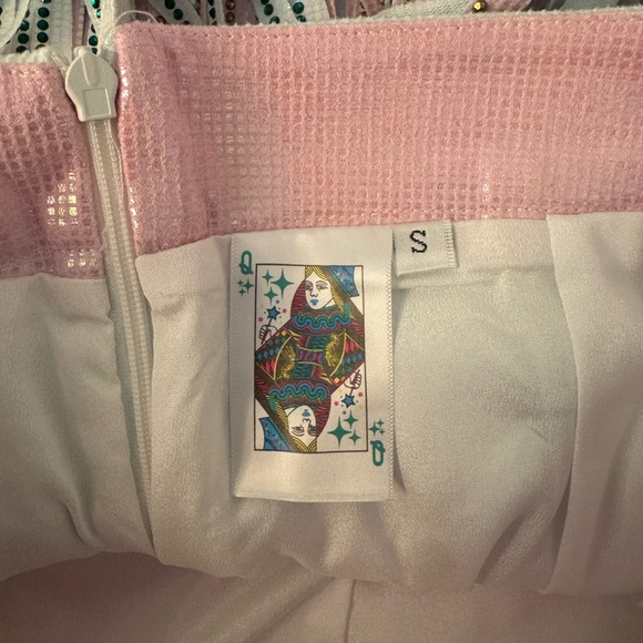 New! QUEEN OF SPARKLES Rhinestone Leather Fringe Pastel Mini Skirt - Picture 10 of 12